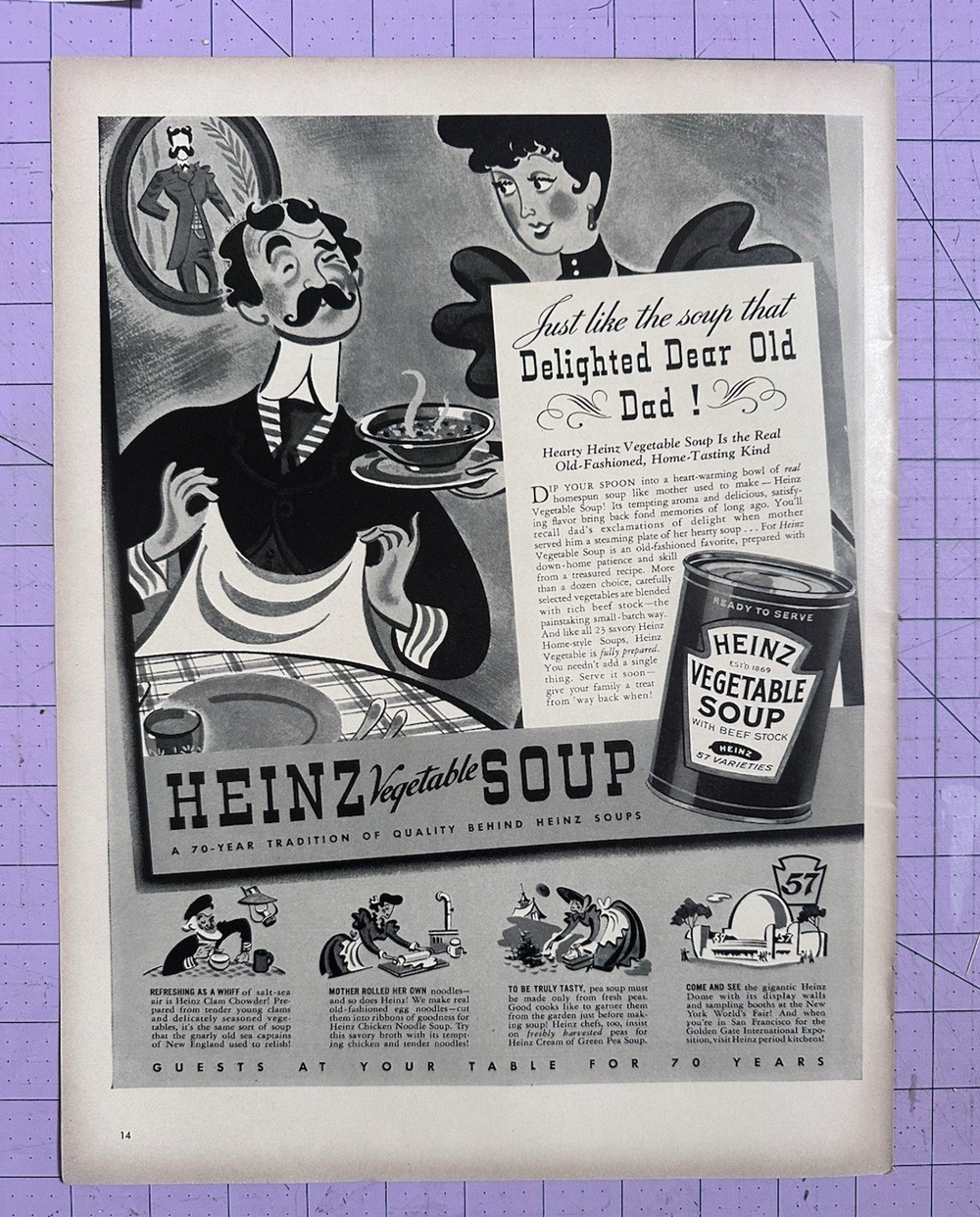 Vintage 1939 Heinz Vegetable Soup Delighted Dear Old Dad Print Ad